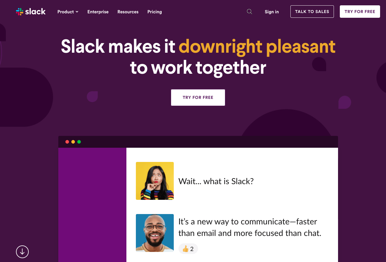 Slack homepage